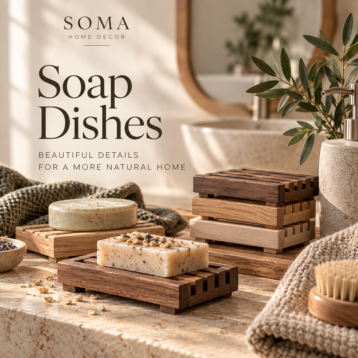 3D printed wood fiber soap dishes in Black Walnut, White Oak, and Rosewood