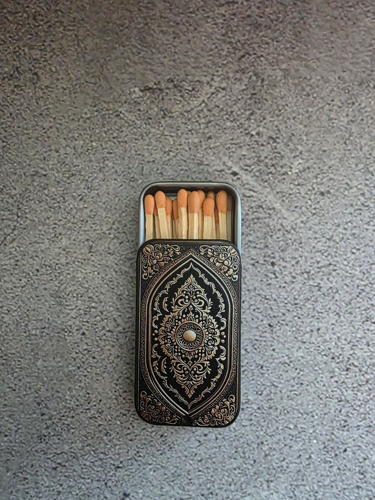 Decorative Matchbox with Ornate Engraved Design (20 Count, 2 Inches)
