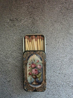 Vintage Floral Metal Matchbox with Classic Rose Art (20 Count, 2 Inches)