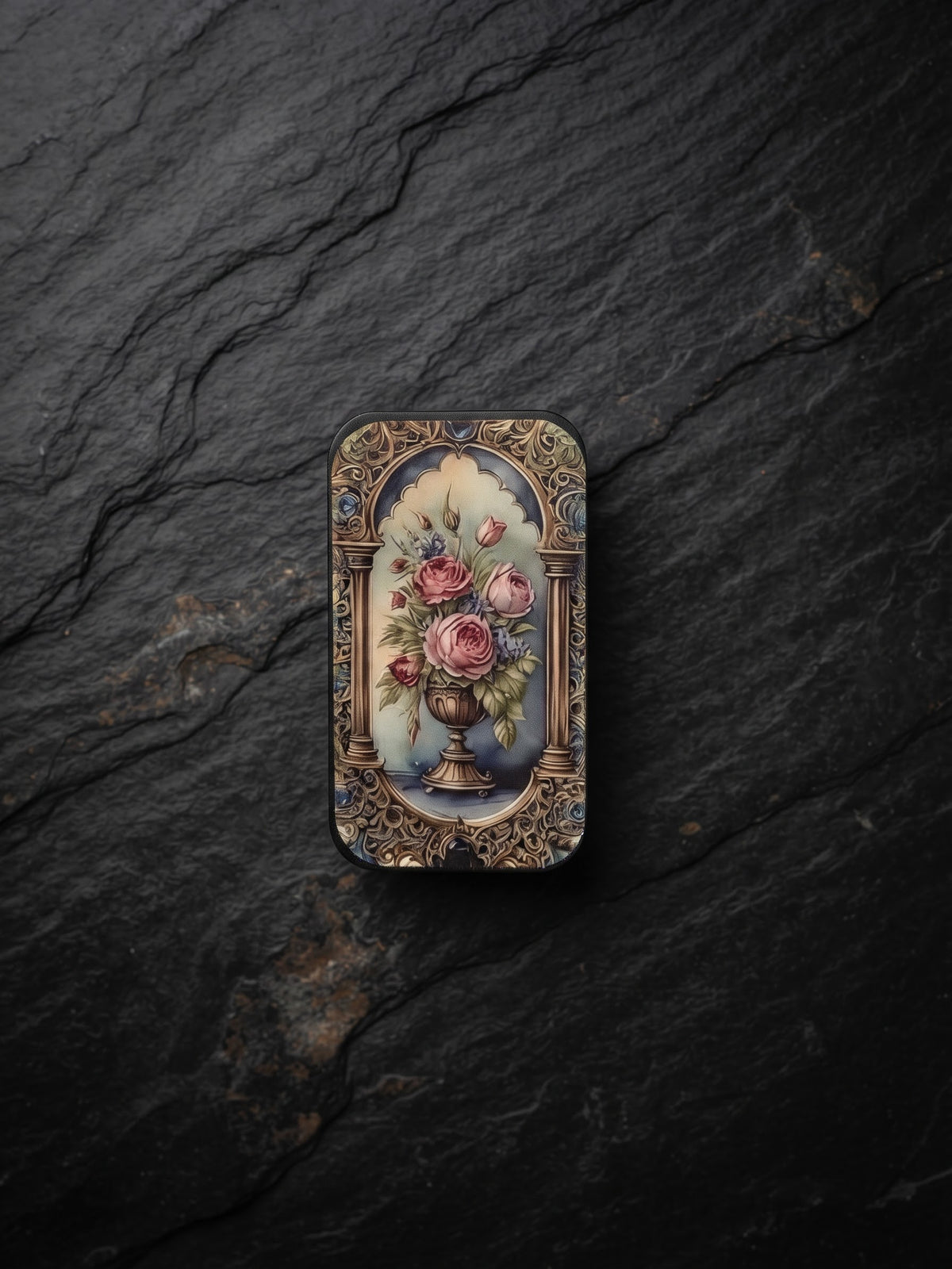 Vintage Floral Metal Matchbox with Classic Rose Art (20 Count, 2 Inches)