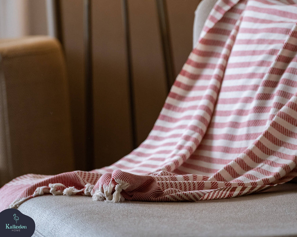 Flatwoven Turkish Towel | Striped Design Beach Towel