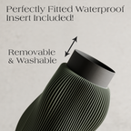 Product with text about a perfectly fitted waterproof insert, removable, and washable feature.