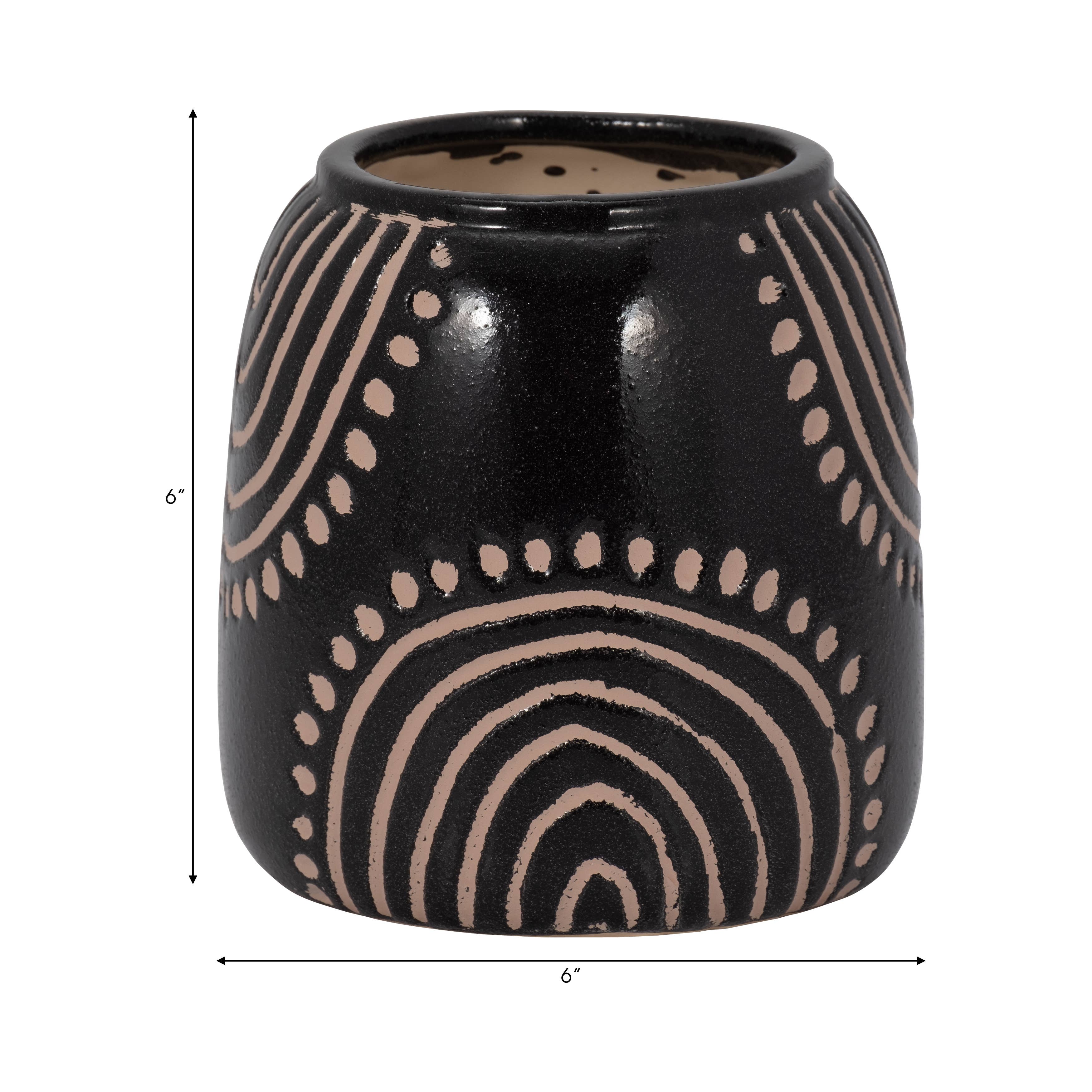 Decorative Vase - Black/Tan Ceramic Modern Tribal Arch, 6 in | SOMA HOME