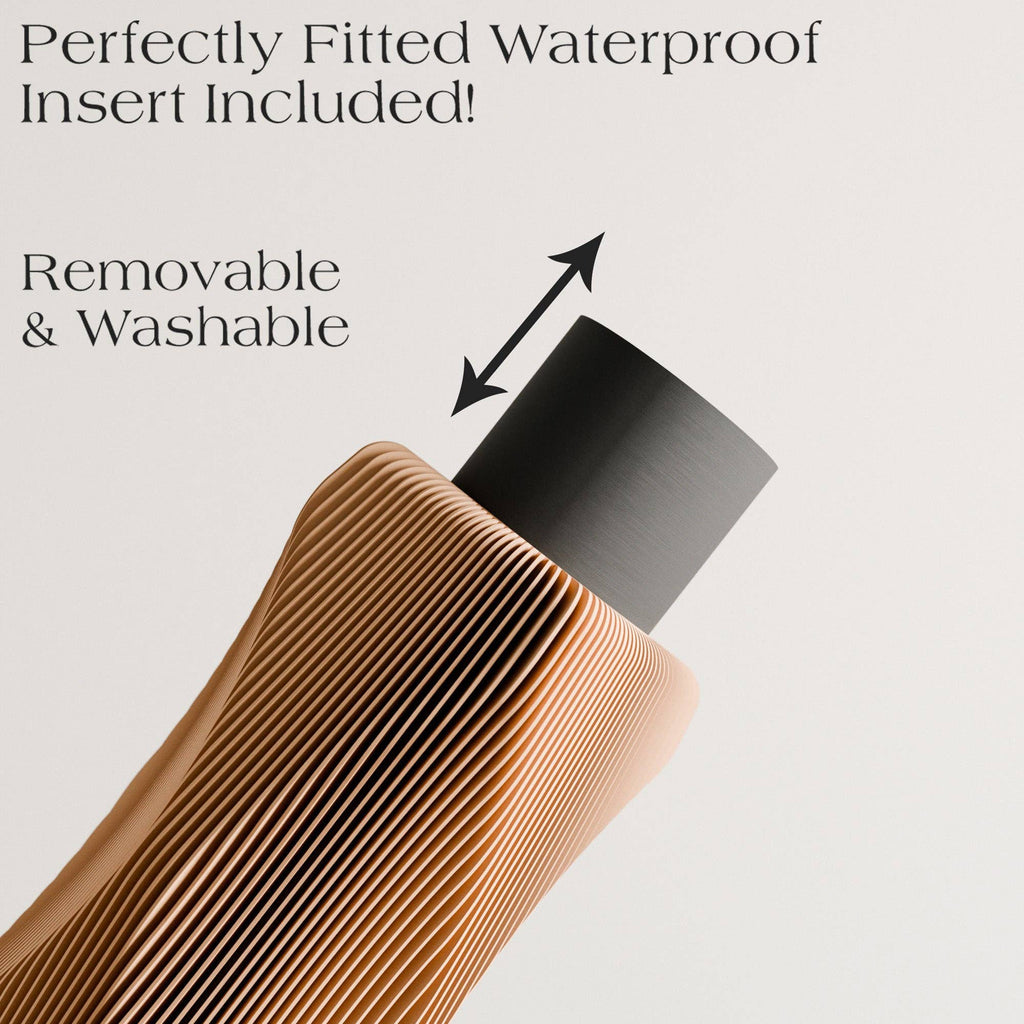 Product with waterproof insert feature on a light gray background