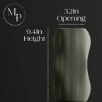 Green stool with measurements and 'Modernized Pottery' branding on a black background