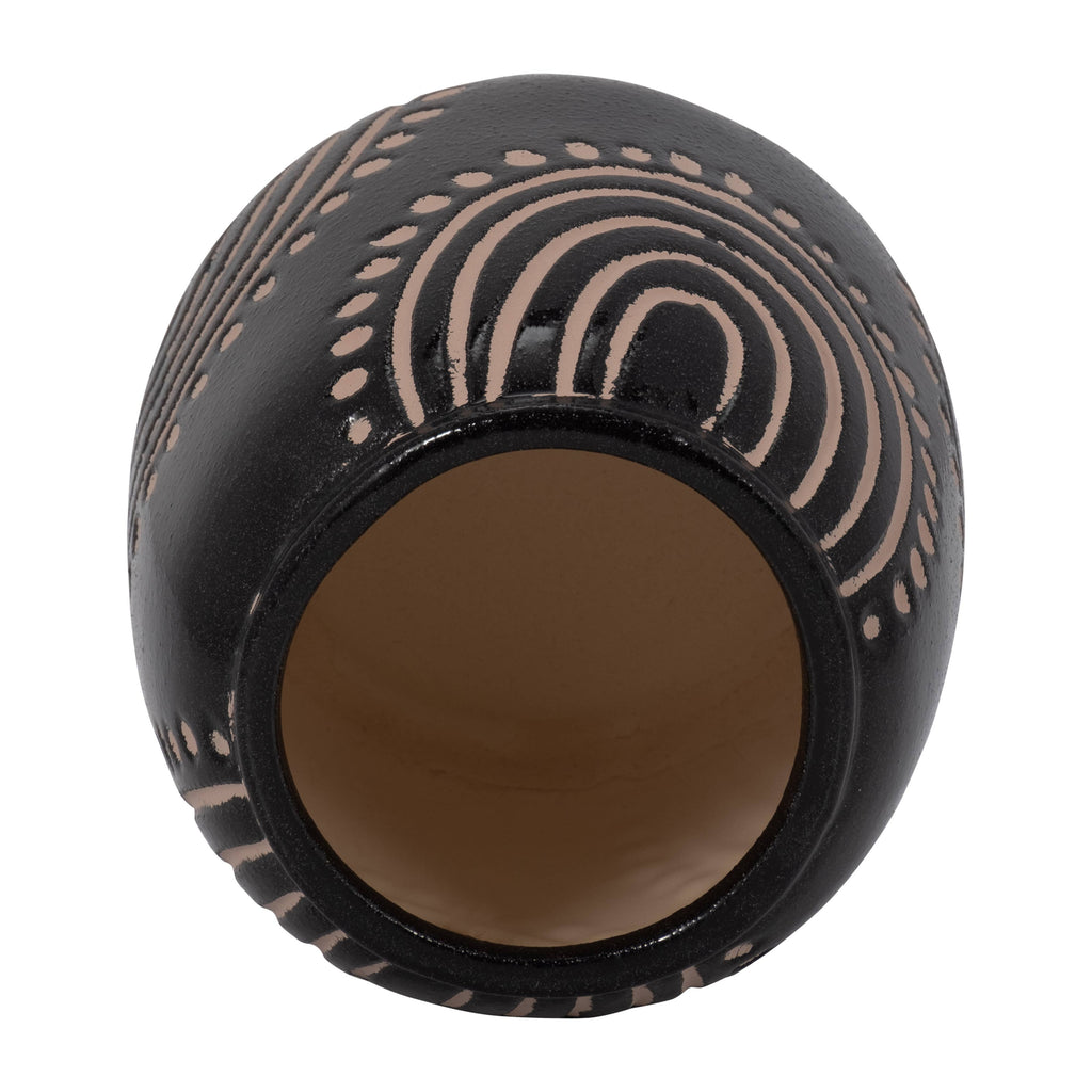 Decorative Vase - Black/Tan Ceramic Modern Tribal Arch, 6 in | SOMA HOME