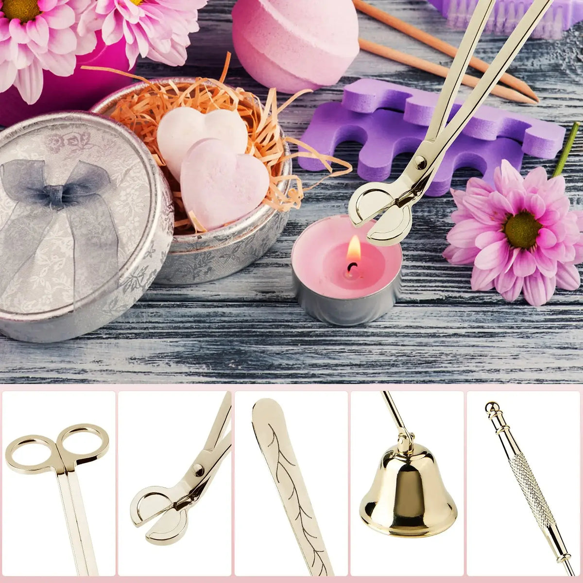 Candle Care Kit – Wick Trimmer, Snuffer & Dipper Set (Gold) - detail view