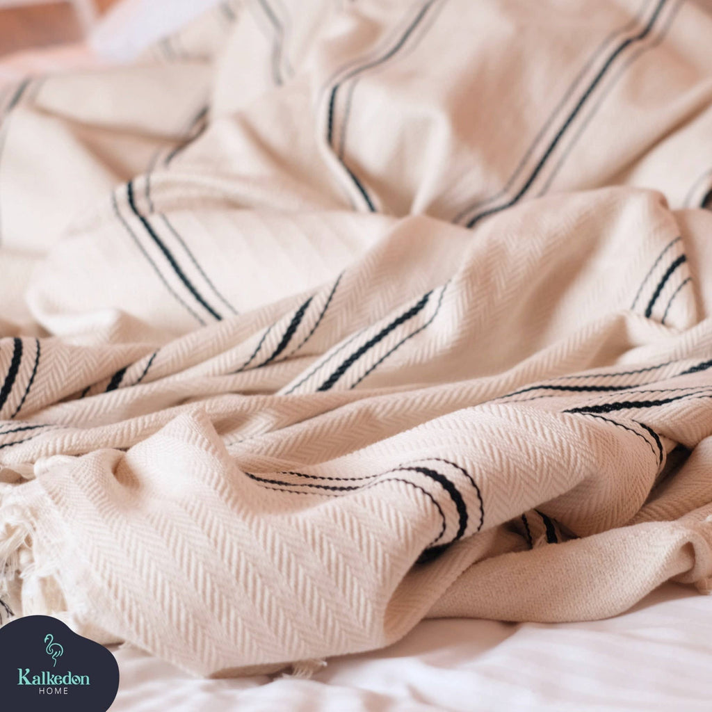 Cream Throw Blanket | King Size Blanket | Handwoven Throw
