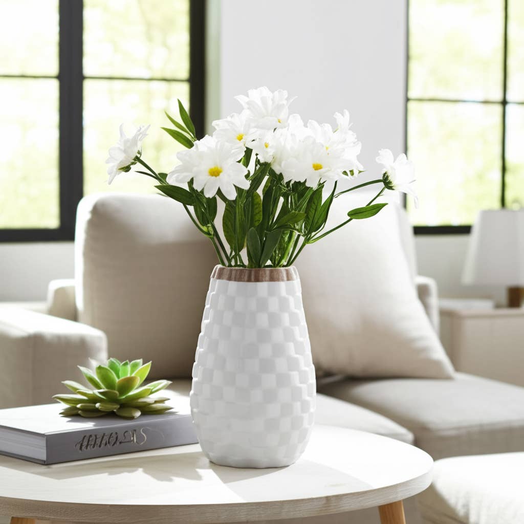 Decorative Vase – White/Brown Ceramic Round Textured, 9 in. | SOMA HOME