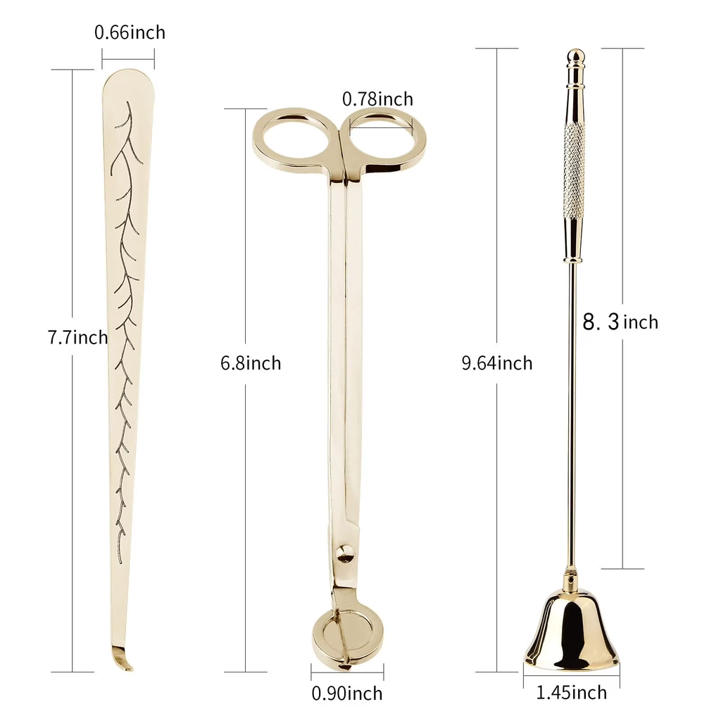 Candle Care Kit – Wick Trimmer, Snuffer & Dipper Set (Gold) - styled view