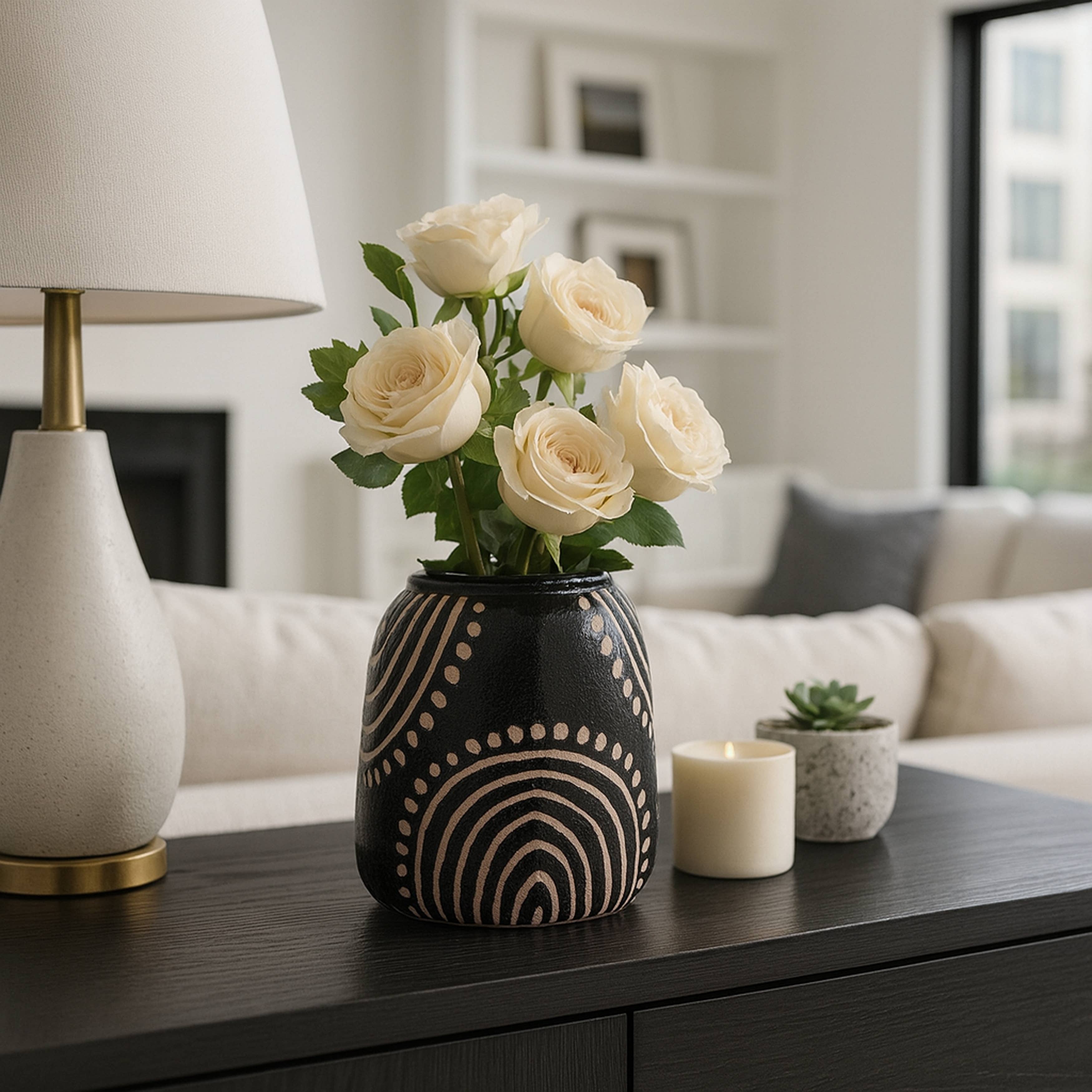 Decorative Vase - Black/Tan Ceramic Modern Tribal Arch, 6 in | SOMA HOME