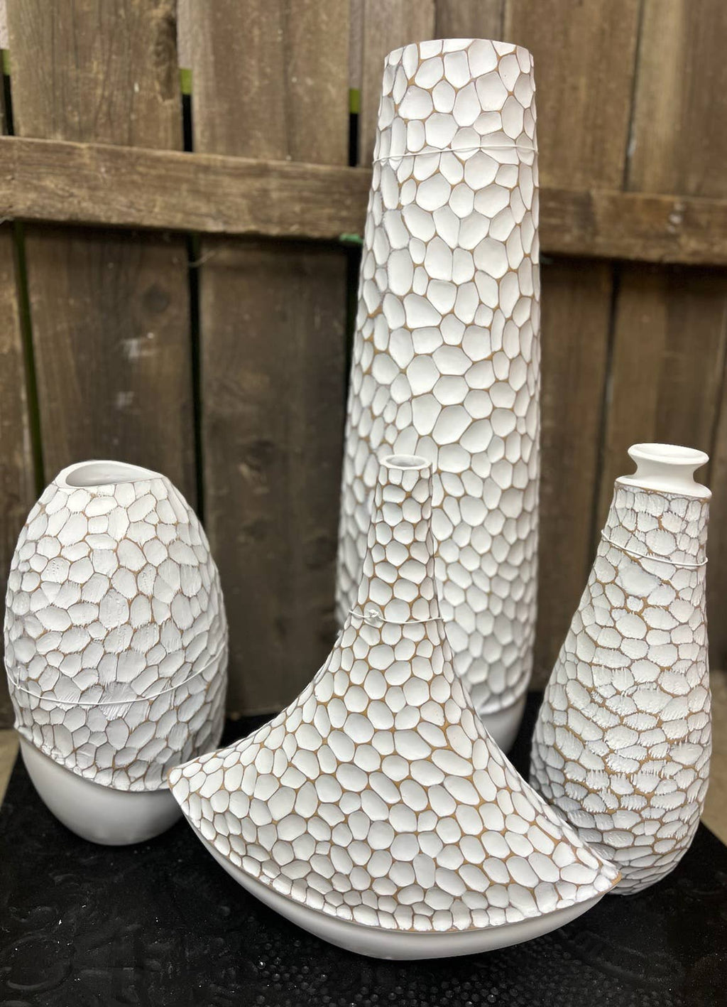 12" Textured Ridged Ceramic Vase – Modern Tabletop Decorative Accent