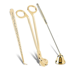 3-piece gold stainless steel candle care kit with wick trimmer, snuffer, and dipper
