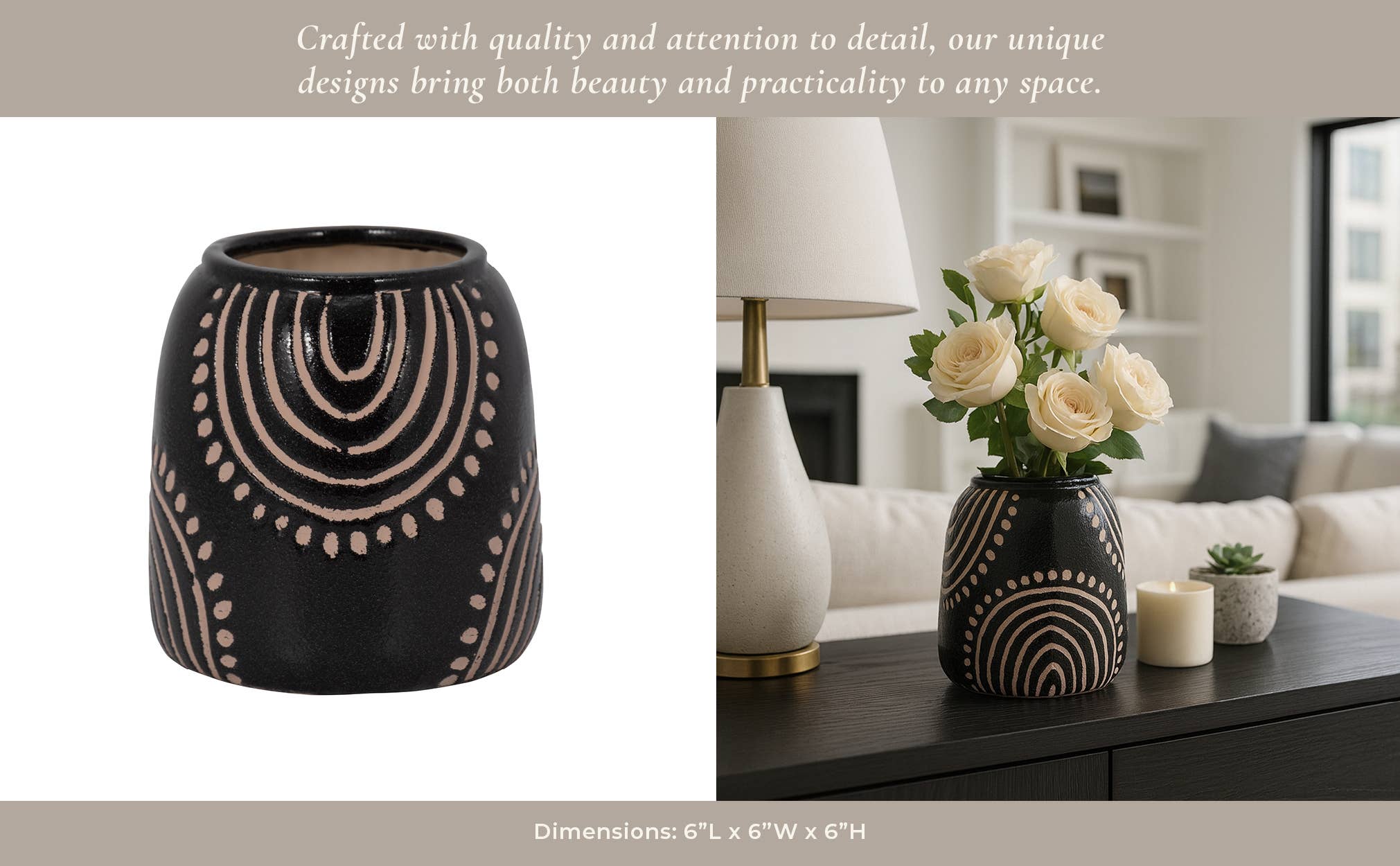 Decorative Vase - Black/Tan Ceramic Modern Tribal Arch, 6 in | SOMA HOME