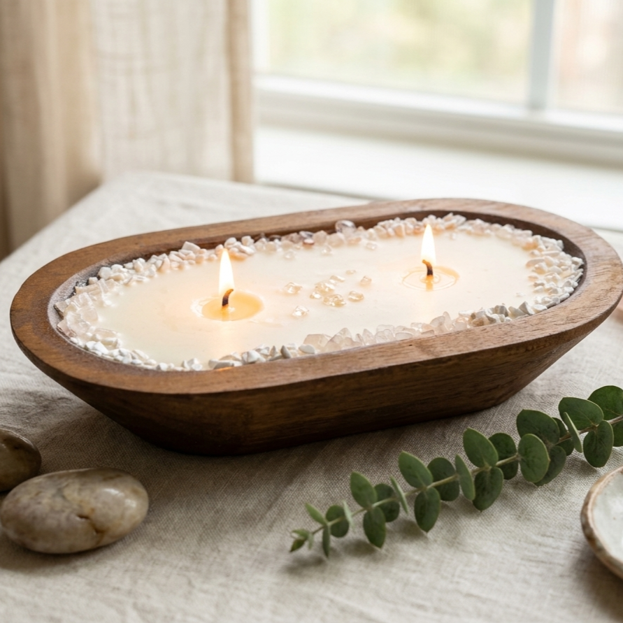 Fresh Cotton Wooden Dough Bowl Candle – Natural Soy Wax | SOMA HOME