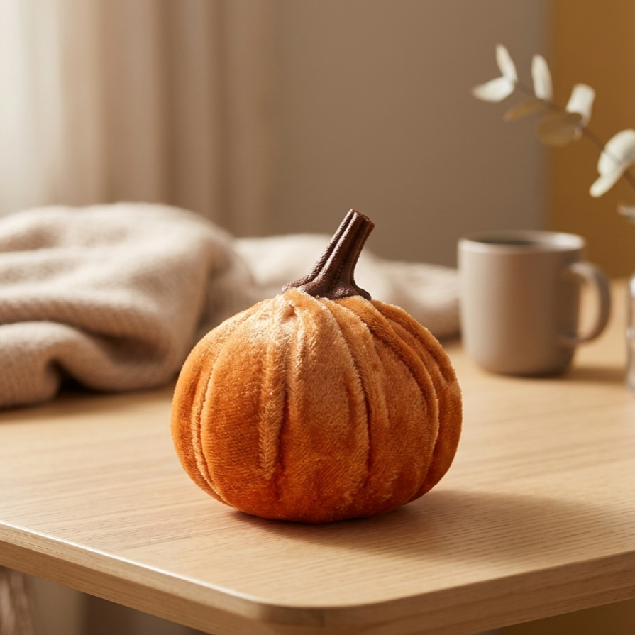 Handmade Velvet Pumpkin Decor – Cozy Fall, Halloween & Thanksgiving Tabletop Accent (3") - detail view