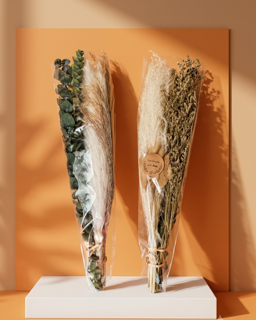 Mixed dried flower bouquet set: eucalyptus, lavender, pampas grass, bunny tails, reed grass and millet