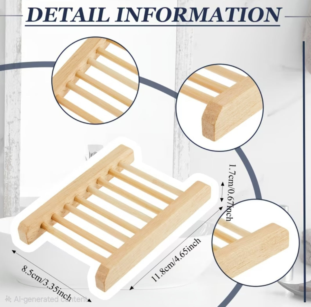 A wooden towel or soap dish shown with dimension callouts and circular detail insets on a light background, under the heading 'DETAIL INFORMATION'.