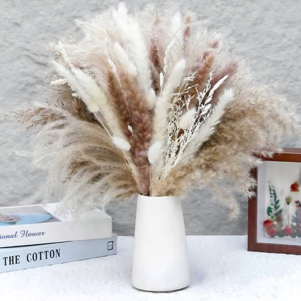 Dried pampas grass bouquet, 110-piece boho set with bunny tails and reed grass