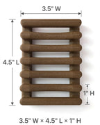 A brown towel rack with dimension labels showing 3.5 inches wide, 4.