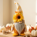 Handcrafted Autumn Sunflower Gnome Plush – Fall Harvest & Thanksgiving Tiered Tray Decor - detail view