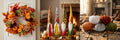 Harvest Home Set - autumn harvest wreath, gnome plush and velvet pumpkins decor bundle