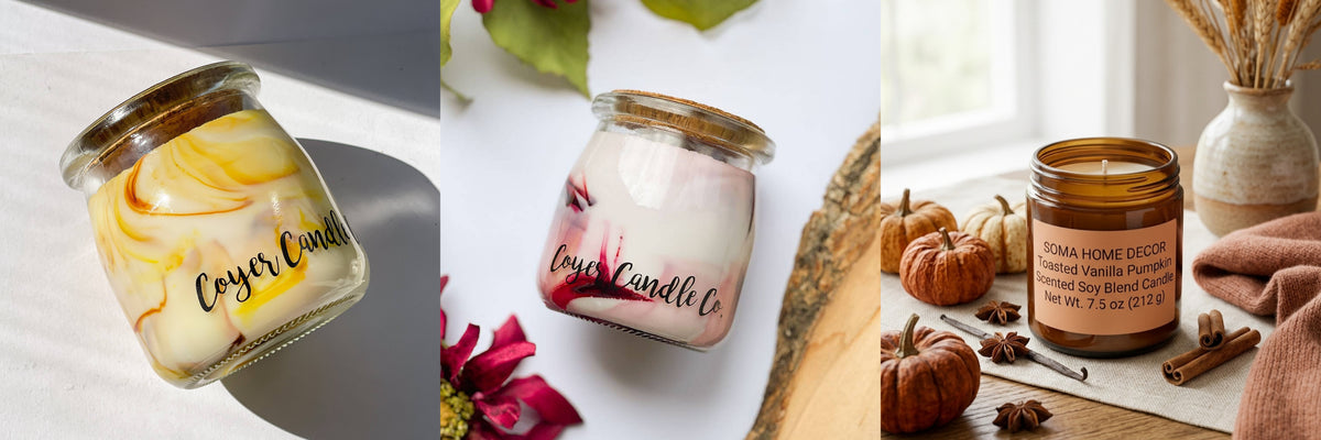 Fall Candle Trio - three autumn soy candles: Caramel Pumpkin Oak, Cranberry Spice and Toasted Vanilla Pumpkin