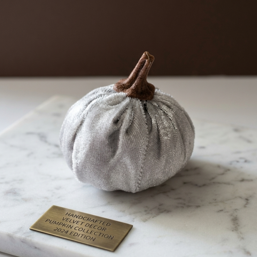 Handmade Velvet Pumpkin Decor – Cozy Fall, Halloween & Thanksgiving Tabletop Accent (3") - close-up