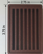 A rectangular brown textured panel with six vertical slits, shown with dimension arrows and labels indicating 2.75 in by 3.
