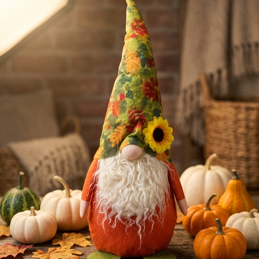 Handmade Autumn Gnome Plush Decor – Cozy Harvest & Thanksgiving Tabletop Figurine - close-up