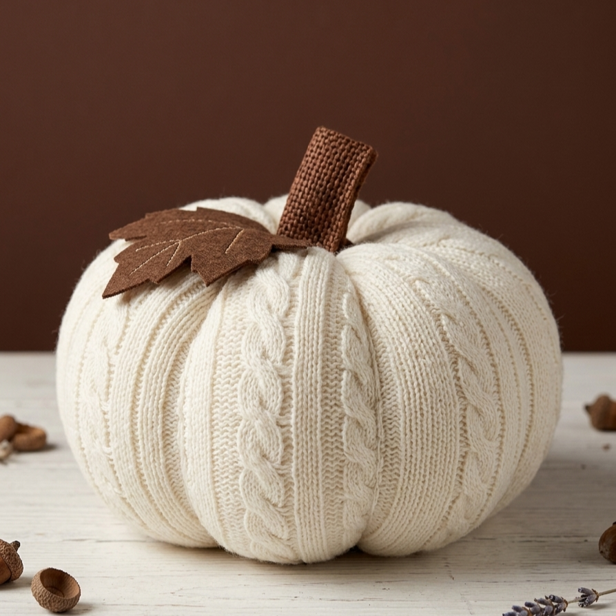 Cozy Knit Fabric Pumpkins – Handcrafted Autumn & Thanksgiving Tabletop Decor - alternate view