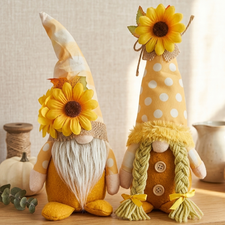 Handcrafted Autumn Sunflower Gnome Plush – Fall Harvest & Thanksgiving Tiered Tray Decor