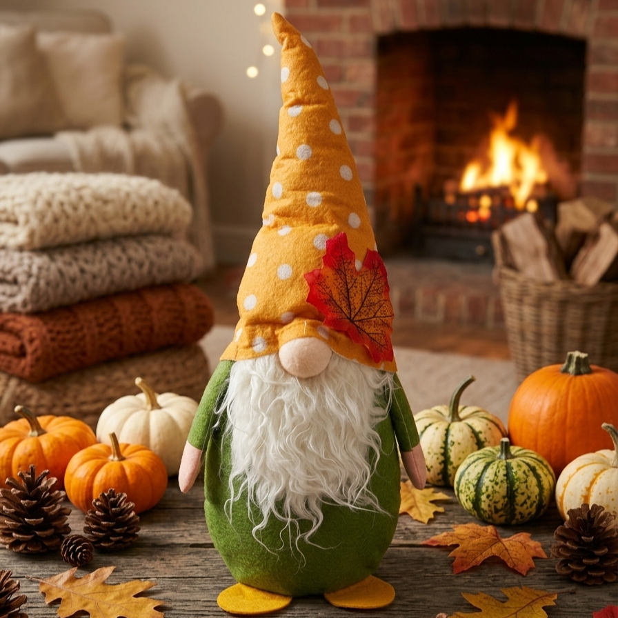 Handmade Autumn Gnome Plush Decor – Cozy Harvest & Thanksgiving Tabletop Figurine - alternate view