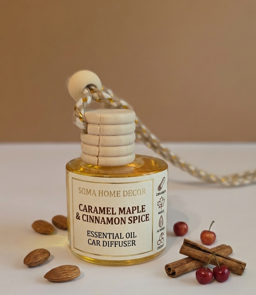 SOMA HOME DECOR Caramel Maple and Cinnamon spice essential oil car diffuser-amber car air freshener 