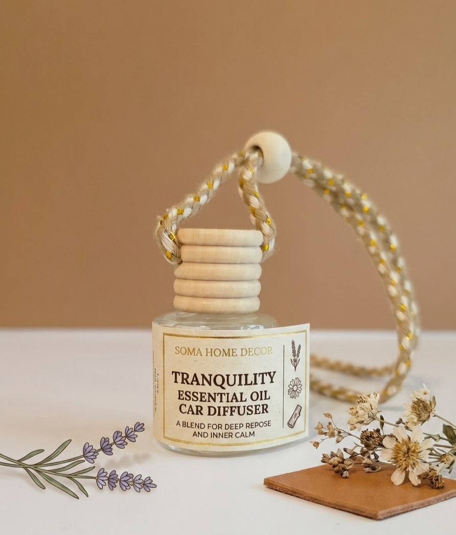 SOMA HOME DECOR Tranquility essential oil car diffuser hanging cream braided cord-natural car freshener with lavender