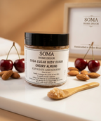 SOMA HOME DECOR Shea Sugar Body Scrub Cherry Almond jar .Exfoliate and nourish body scrub with cherries and almonds